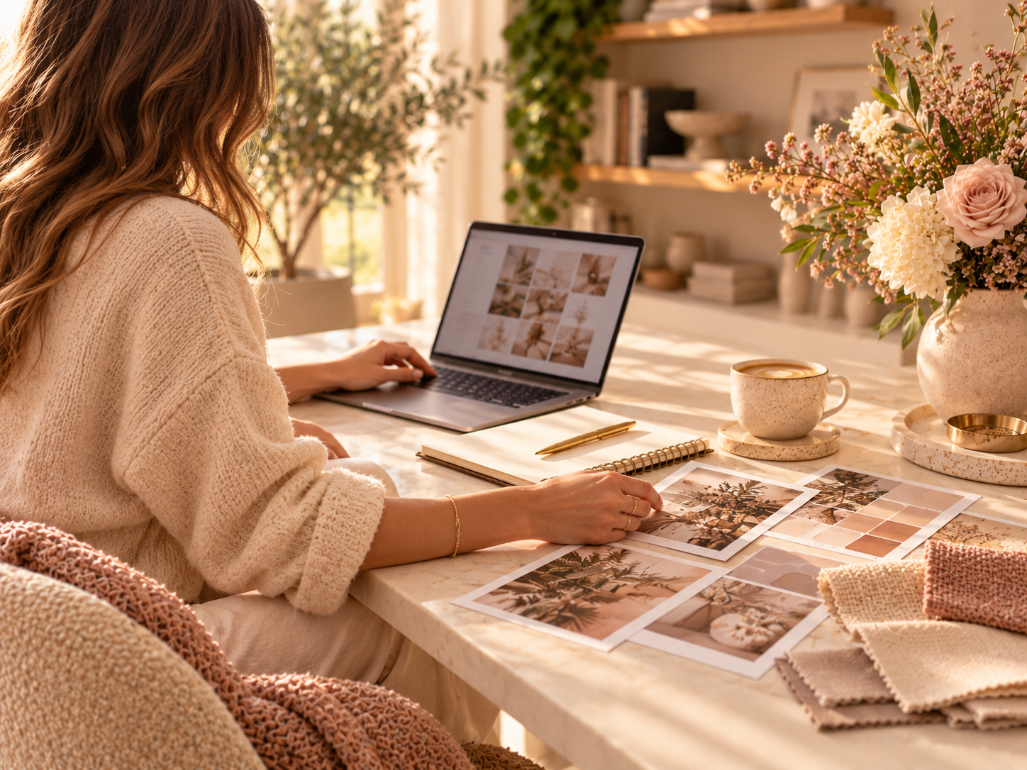 Creative planning at a desk, photographed from behind.