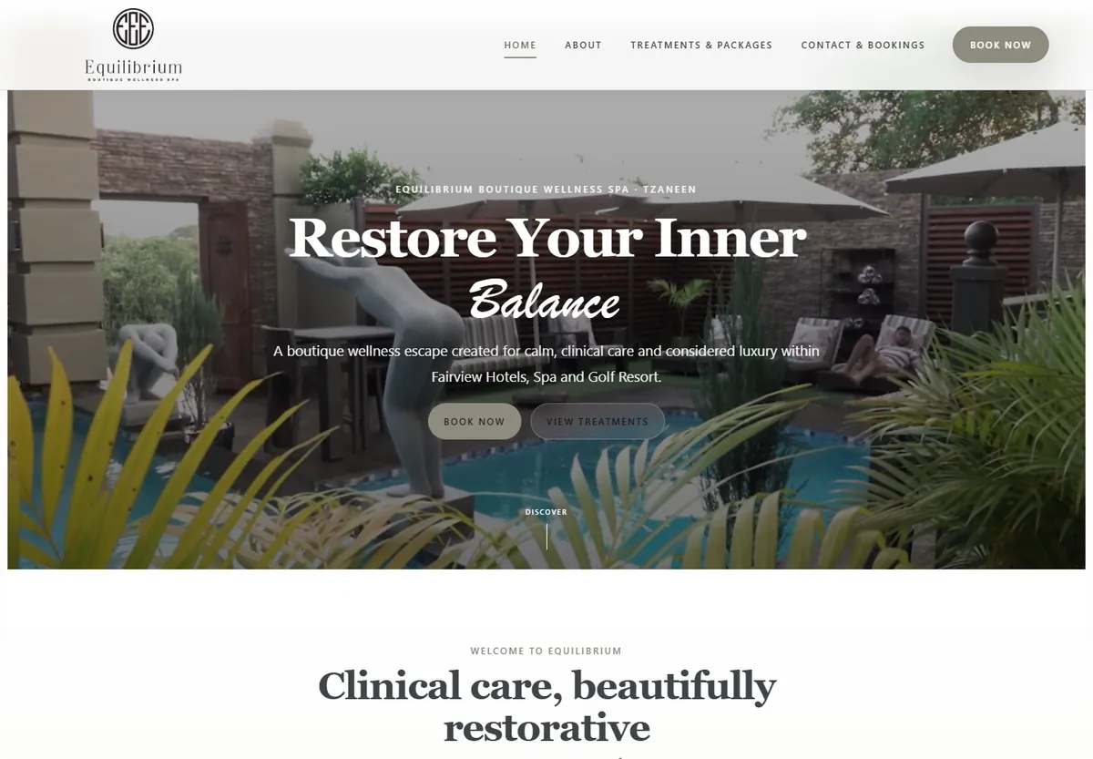 Homepage screenshot of equilibriumspatzaneen.co.za