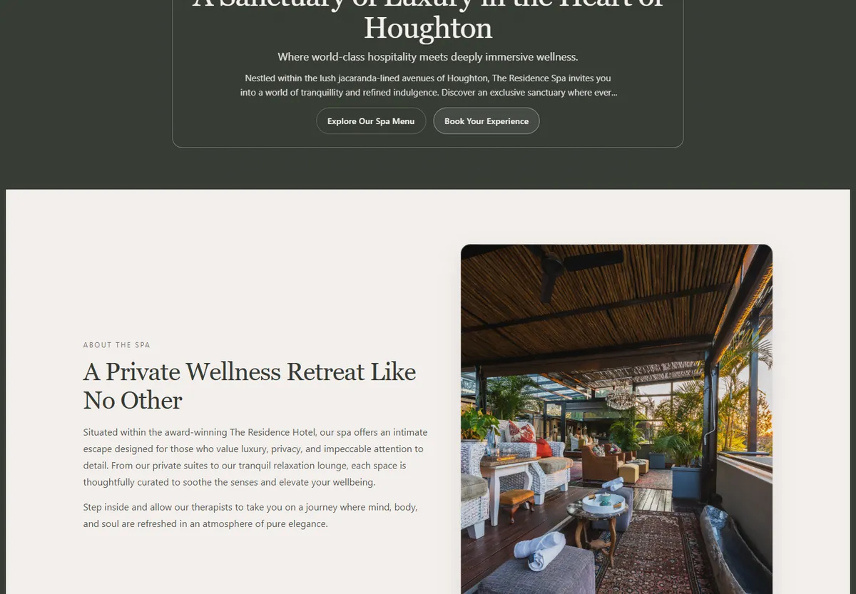 Homepage screenshot of theresidencespa.co.za